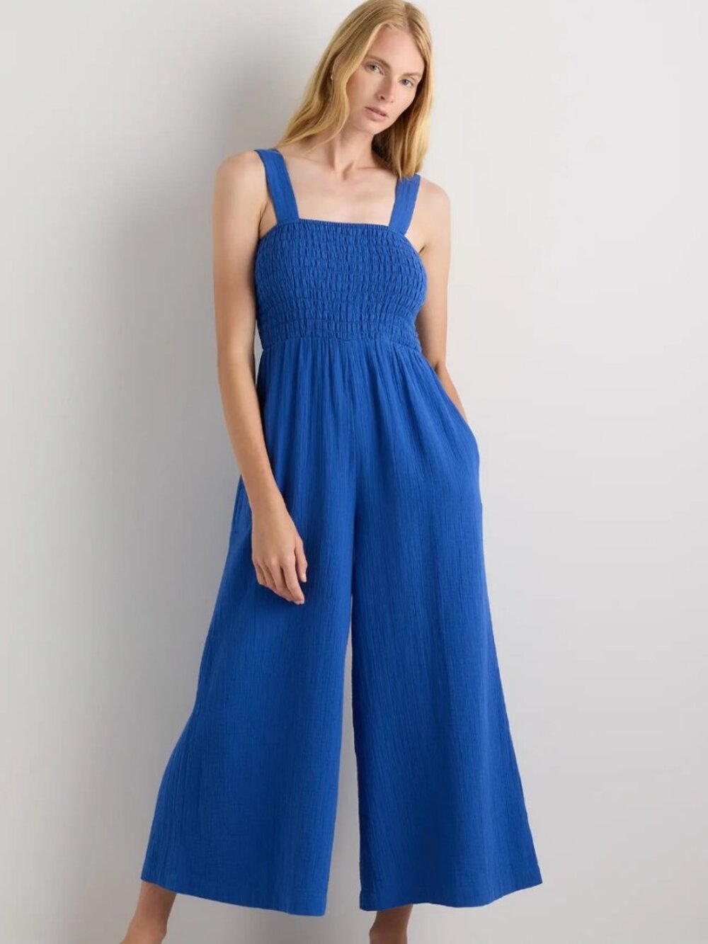 Quince 100% Organic Cotton Gauze Smocked Wide Leg Jumpsuit